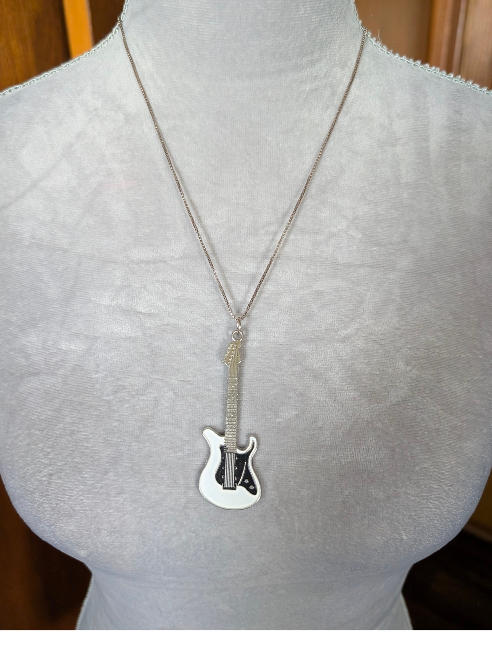 Guitar Pendant Necklace - White & Black Guitar Charm